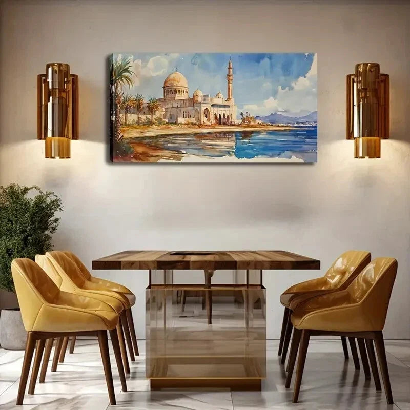 Mediterranean Town Serene Wall Art Canvas Office Home Room Framed 120x60cm