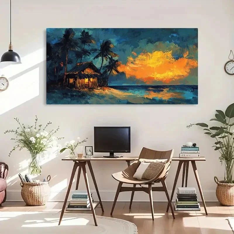Beach-Themed Palm Trees Wall Art Canvas Office Home Room Framed 120x60cm