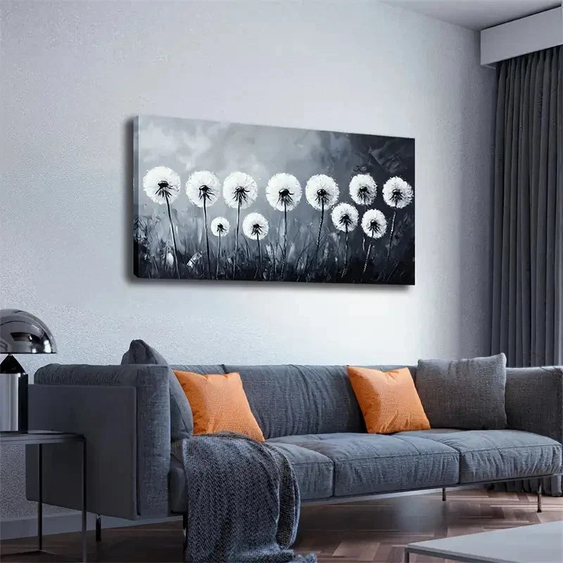 Black & White Dandelion Wall Art canvas office home room framed 120x60cm