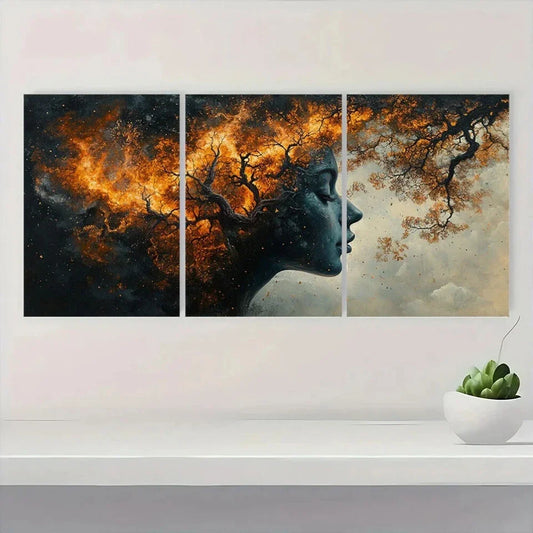 3pcs Vibrant Abstract Human & Tree Design Metal Print Ready to Hang Art