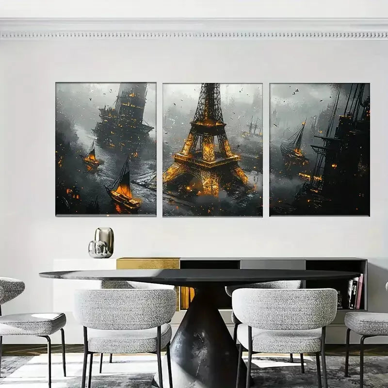 3pcss beautiful vibrant Paris Noir Wall Art Set Canvas Framed 40x60cm - High Quality Print 100% Australian Made Wall Canvas Ready to Hang
