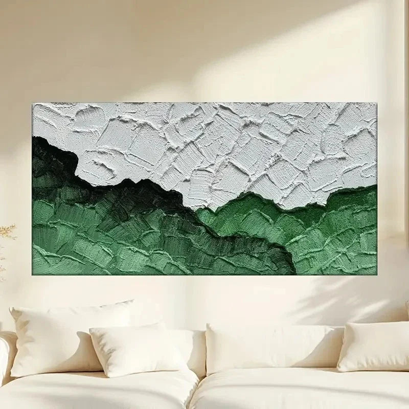 Modern Abstract Green & White Wall Art Canvas Office Home Room Framed 80x45cm