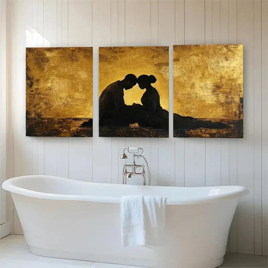 3pcs Golden Silhouette Love Romantic Perfect Wall Art Set Canvas Framed 40x60cm - High Quality Print 100% Australian Made Wall Canvas Ready to Hang
