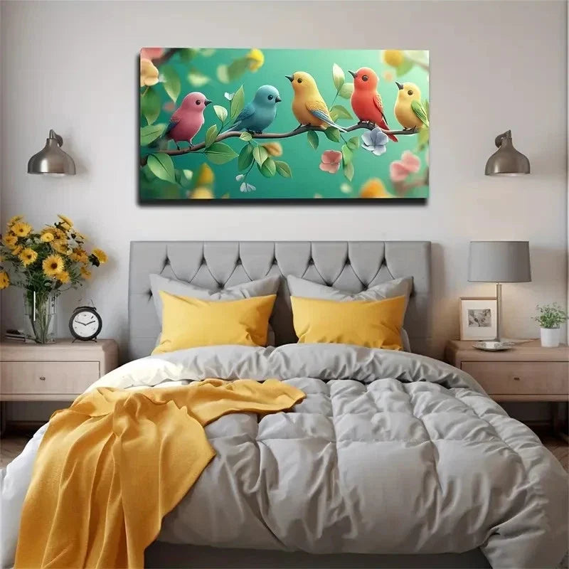 Mini Fairy Tale Birds Suitable Wall Art Canvas Office Home Room Framed 80x45cm