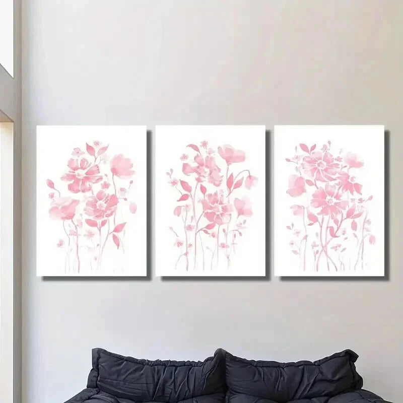 3pcs Small Fresh Light Pink Flowers Wall Art Set Canvas Framed 40x60cm - High Quality Print 100% Australian Made Wall Canvas Ready to Hang