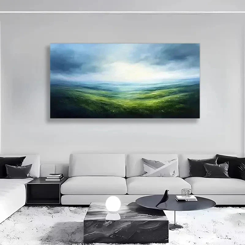 Green Gradient Grassland Wall Art canvas office home room framed 120x60cm