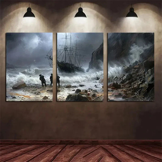 3pcs Nautical Storm Scene Maritime Adventure Metal Print Ready to Hang Art
