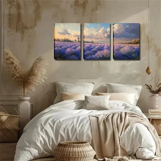 3pcs Endless Lavender Field Triptych Wall Art Set Canvas Framed 40x60cm - High Quality Print 100% Australian Made Wall Canvas Ready to Hang