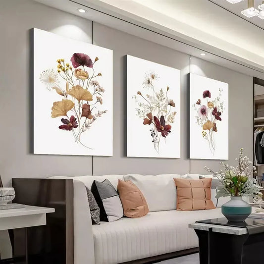 3pcs Modern Abstract Elegant Wildflower Wall Art Set Canvas Framed 40x60cm - High Quality Print 100% Australian Made Wall Canvas Ready to Hang