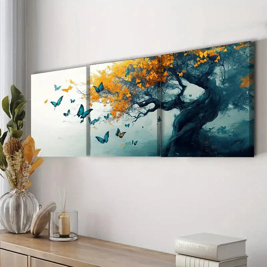 3pcs Beautiful Butterfly Tree Colorful Perfect Wall Art Set Canvas Framed 40x60cm - High Quality Print 100% Australian Made Wall Canvas Ready to Hang