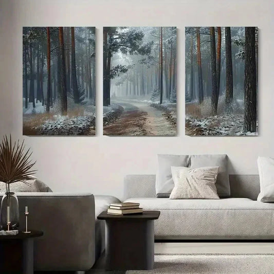 3pcs Winter Forest Snowy Landscape Metal Print Ready to Hang Art