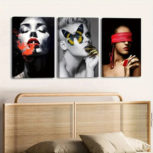 3pcs Exquisite Abstract Figure Black & Gold Lady Wall Art Set Canvas Framed 40x60cm - High Quality Print 100% Australian Made Wall Canvas Ready to Hang