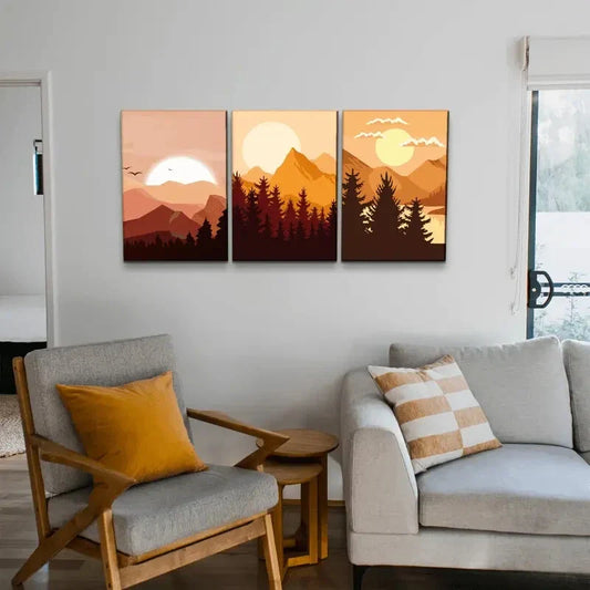 3pcs Boho Geometric Sun and Moon Metal Print Ready to Hang Art