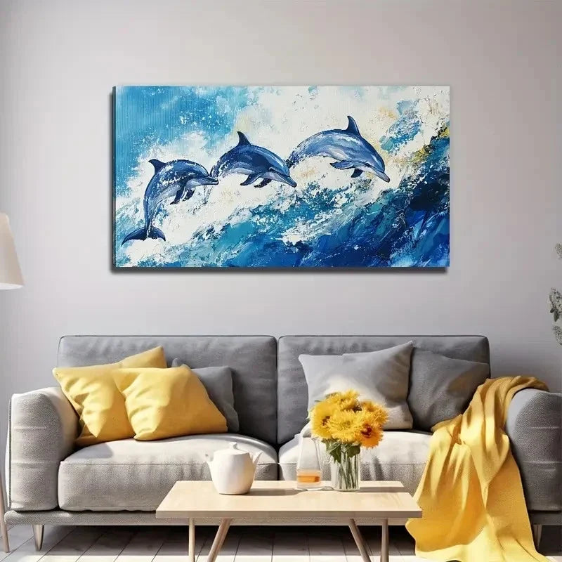 Smart Dolphin Modern Bohemian Wall Art Canvas Office Home Room Framed 80x45cm