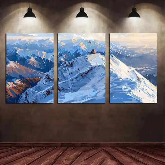 3pcs Snow Capped Mountains Blue Sky Metal Print Ready to Hang Art
