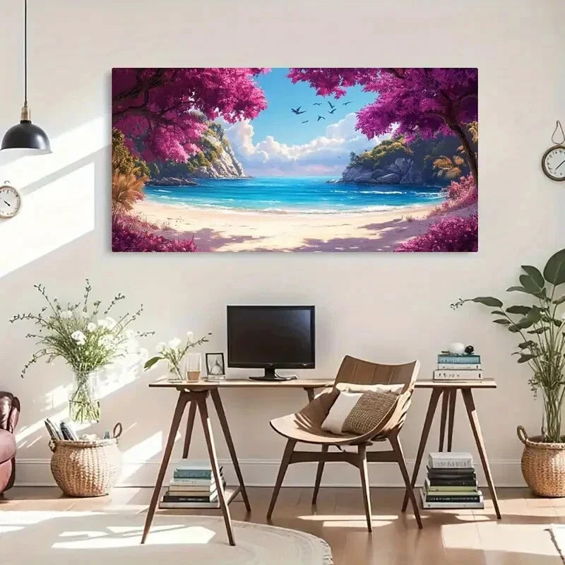 Mysterious Forest Beach Side Wall Art Canvas Office Home Room Framed 80x45cm