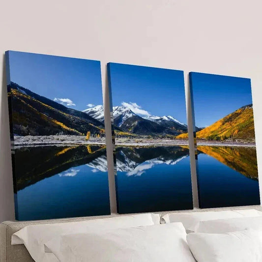 3pcs Nature Scenery Lakes Mountains & Forest Wall Art Set Canvas Framed 40x60cm - High Quality Print 100% Australian Made Wall Canvas Ready to Hang