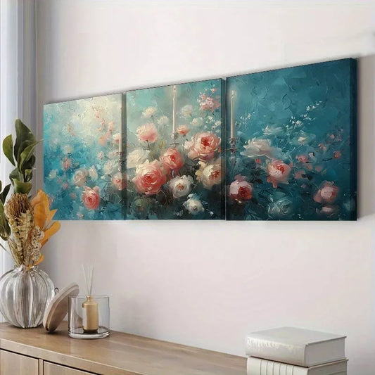 3pcss There Are Flowers On The Candelabra Wall Art Set Canvas Framed 40x60cm - High Quality Print 100% Australian Made Wall Canvas Ready to Hang