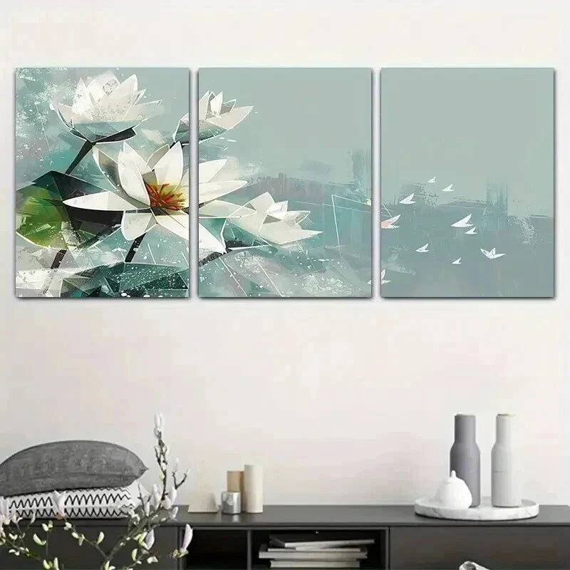 3pcs Serene Water Lily Flower Design Wall Art Set Canvas Framed 40x60cm - High Quality Print 100% Australian Made Wall Canvas Ready to Hang