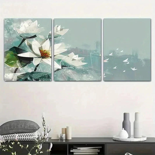 3pcs Serene Water Lily Flower Design Wall Art Set Canvas Framed 40x60cm - High Quality Print 100% Australian Made Wall Canvas Ready to Hang