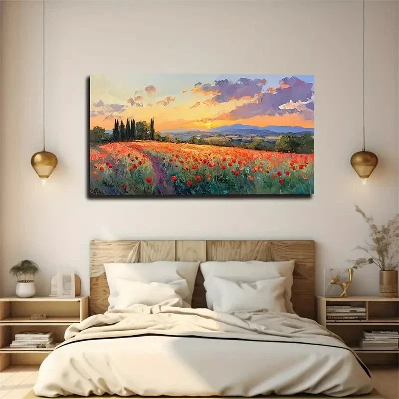Scale Poppy Flowers Nature Wall Art Canvas Office Home Room Framed 120x60cm
