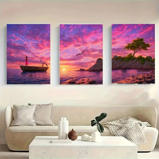 3pcs A Colorful Sunset Scene White Wolf Metal Print Ready to Hang Art