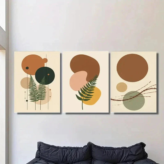 3pcs Geometric & Nature-Inspired Designs Metal Print Ready to Hang Art