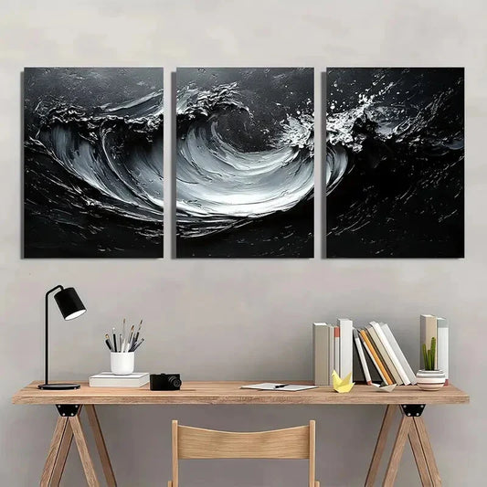 3pcs Abstract Flowing Raindrops Black & White Metal Print Ready to Hang Art