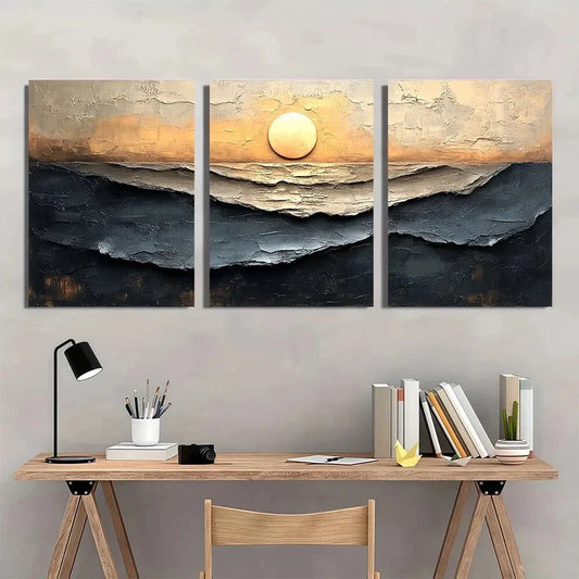 3pcs Abstract Brown Tones Vintage Style Metal Print Ready to Hang Art