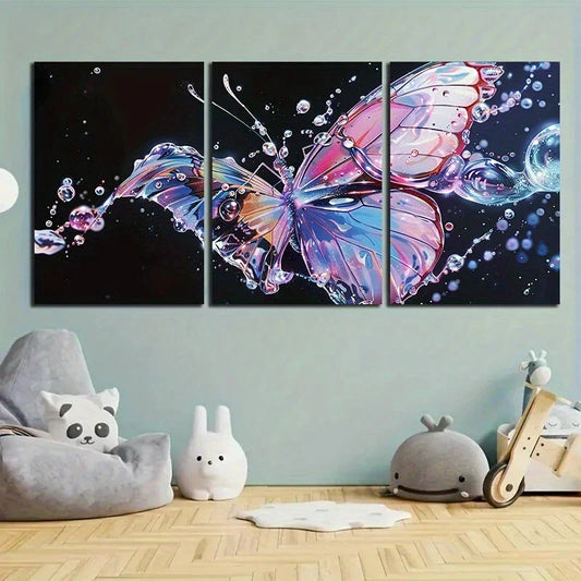 3pcs Beautiful Butterfly Flowers Elegant Metal Print Ready to Hang Art