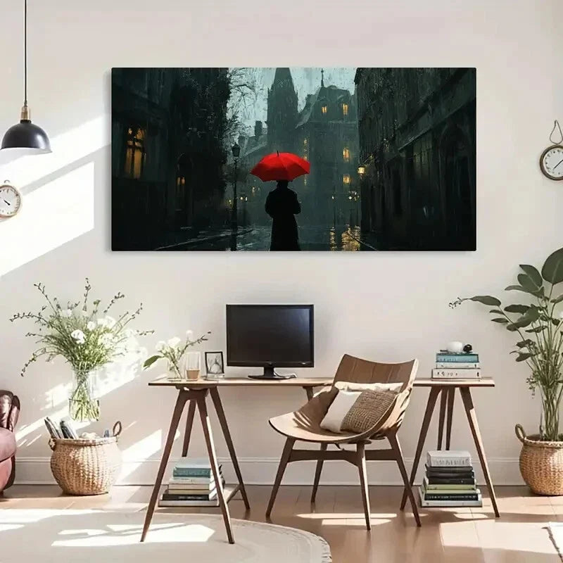 Umbrella Perfect for City-Them Wall Art Canvas Office Home Room Framed 80x45cm