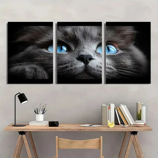 3pcs A black and White Cat Blue Eyes Metal Print Ready to Hang Art