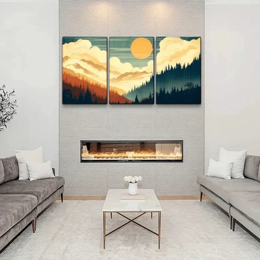 3pcs Sunrise Misty Forest Modern Classic Metal Print Ready to Hang Art