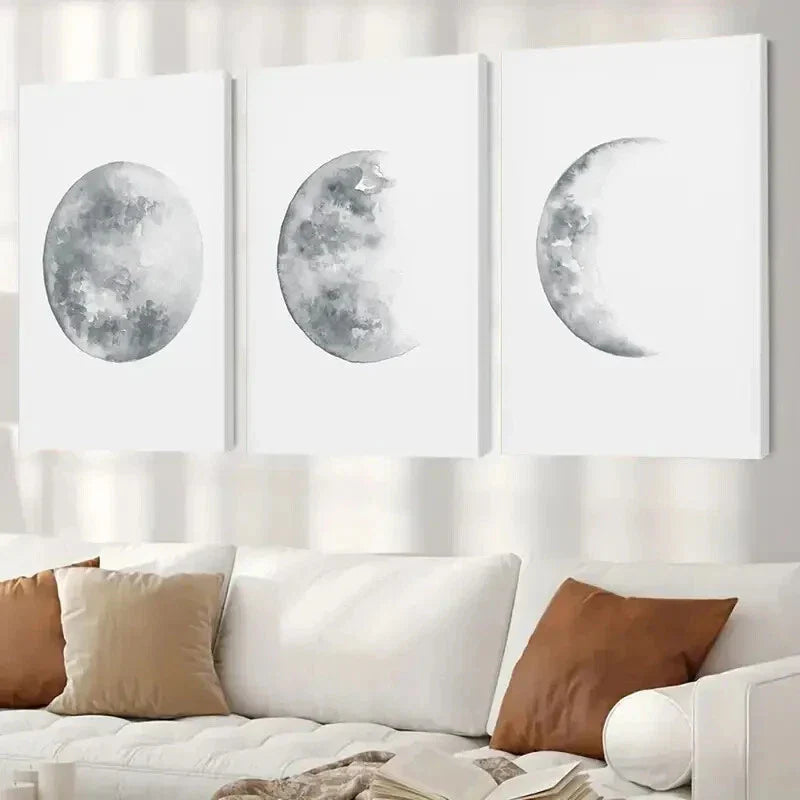 3pcs Depicting Moon Phases Wall Art Set Canvas Framed 40x60cm - High Quality Print 100% Australian Made Wall Canvas Ready to Hang