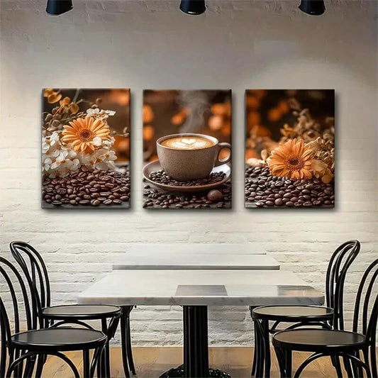 3pcs Fresh Coffee Beans and Beautiful Perfect Wall Art Set Canvas Framed 40x60cm - High Quality Print 100% Australian Made Wall Canvas Ready to Hang