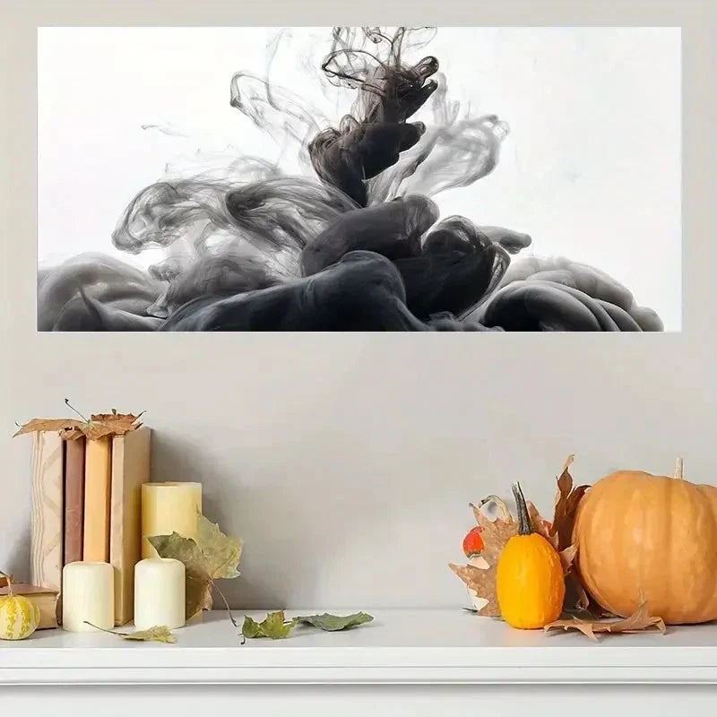 Black & Gray Swirling Design Wall Art Canvas Office Home Room Framed 80x45cm