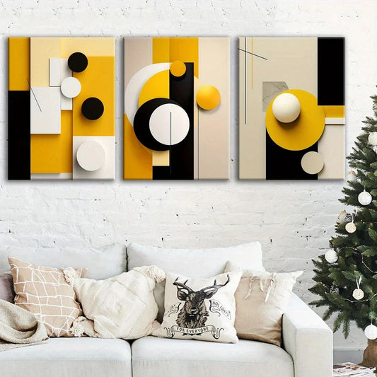 3pcs Geometric Abstract Black White Beige Metal Print Ready to Hang Art