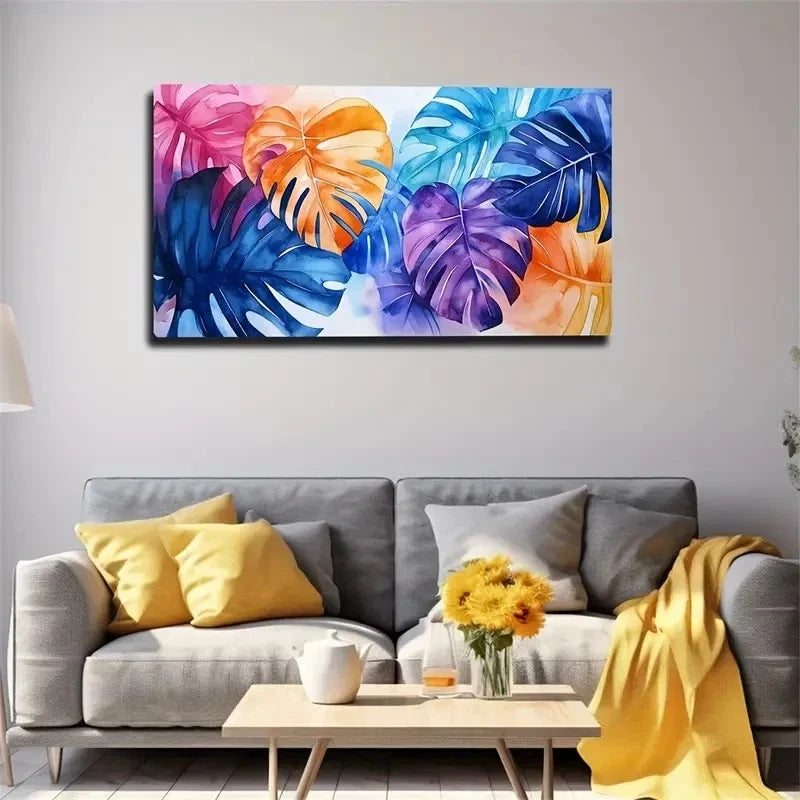 Vibrant Tropical Leaf Décor Wall Art Canvas Office Home Room Framed 120x60cm