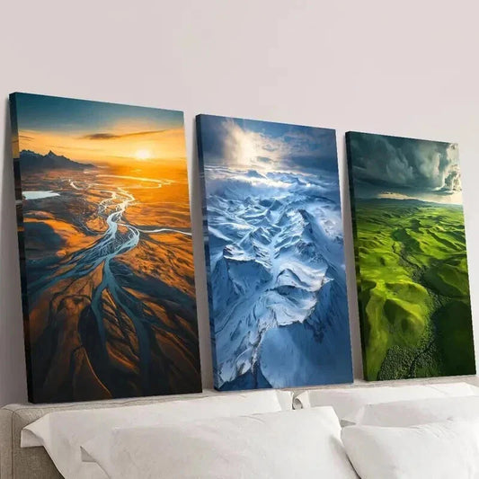 3pcs Hekou Snow Mountain Aerial Scenery Wall Art Set Canvas Framed 40x60cm - High Quality Print 100% Australian Made Wall Canvas Ready to Hang