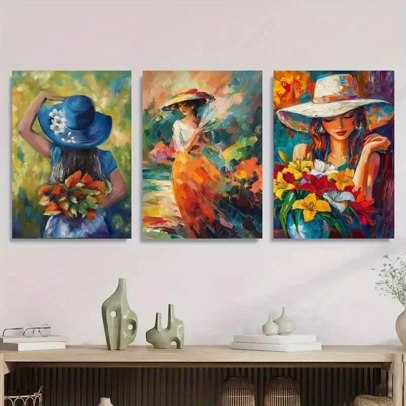 3pcs Vibrant Abstract Boho Floral Metal Print Ready to Hang Art