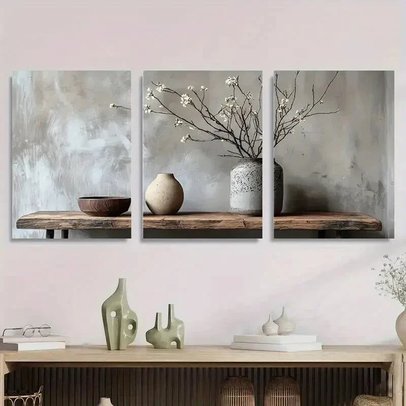 3pcs Minimalist Vase and Branch Metal Print Ready to Hang Art