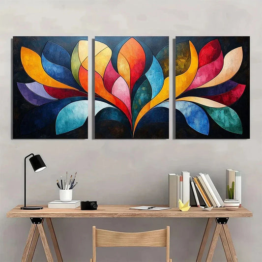 3pcs Vibrant Abstract Modern Colorful Leaf Designs Metal Print Ready to Hang Art