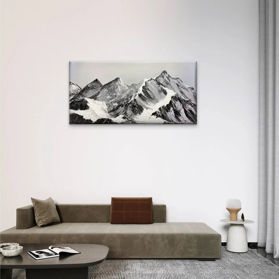 Mountain Range Black White Wall Art Canvas Office Home Room Framed 80x45cm