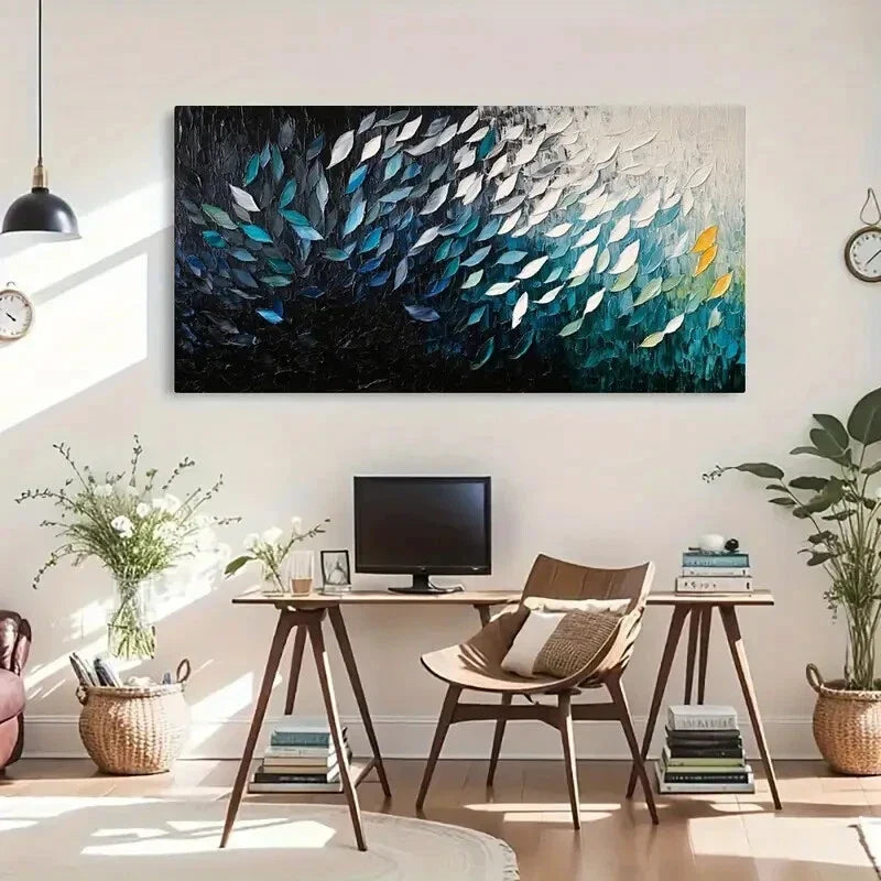 Bold Strokes Vibrant Teal Blue Wall Art Canvas Office Home Room Framed 80x45cm