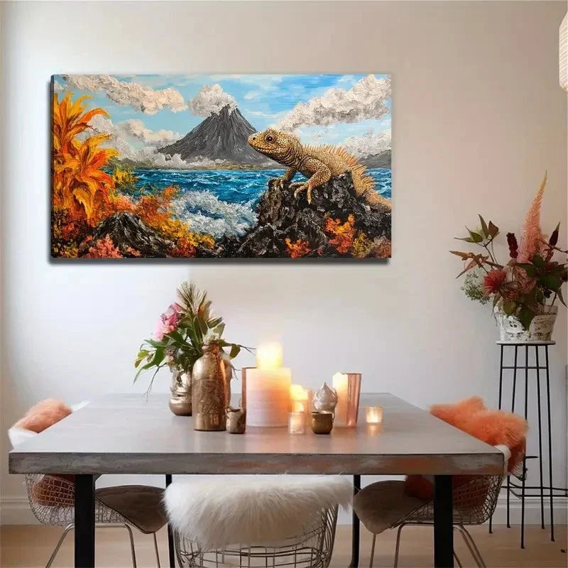 Island Lizard Suitable Wall Art Canvas Office Home Room Framed 80x45cm