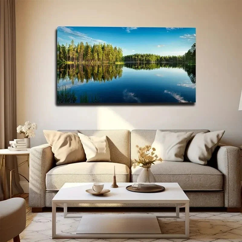 Clear Lake Water Wall Art Canvas Office Home Room Framed 80x45cm