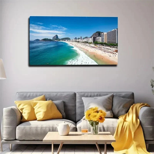 Vibrant Beach Scene Wall Art Canvas Office Home Room Framed 80x45cm