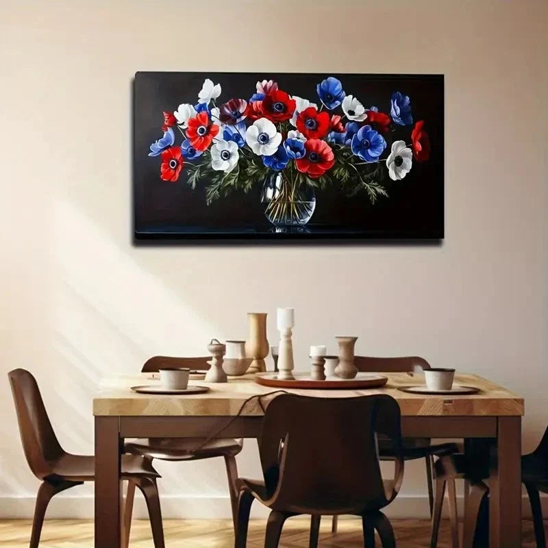 Elegant Blue And Red For Lotus Wall Art Canvas Office Home Room Framed 120x60cm