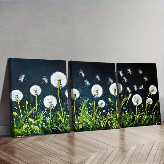 3pcs Dandelion Flower White Nature Perfect Wall Art Set Canvas Framed 40x60cm - High Quality Print 100% Australian Made Wall Canvas Ready to Hang