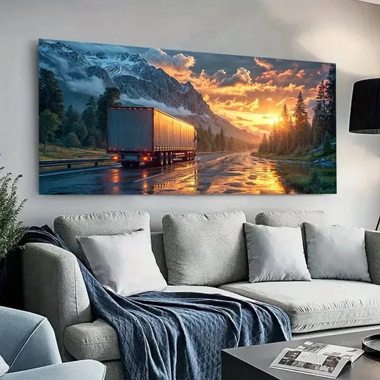 Scenic Mountain Truck Sunset Wall Art Canvas Office Home Room Framed 120x60cm